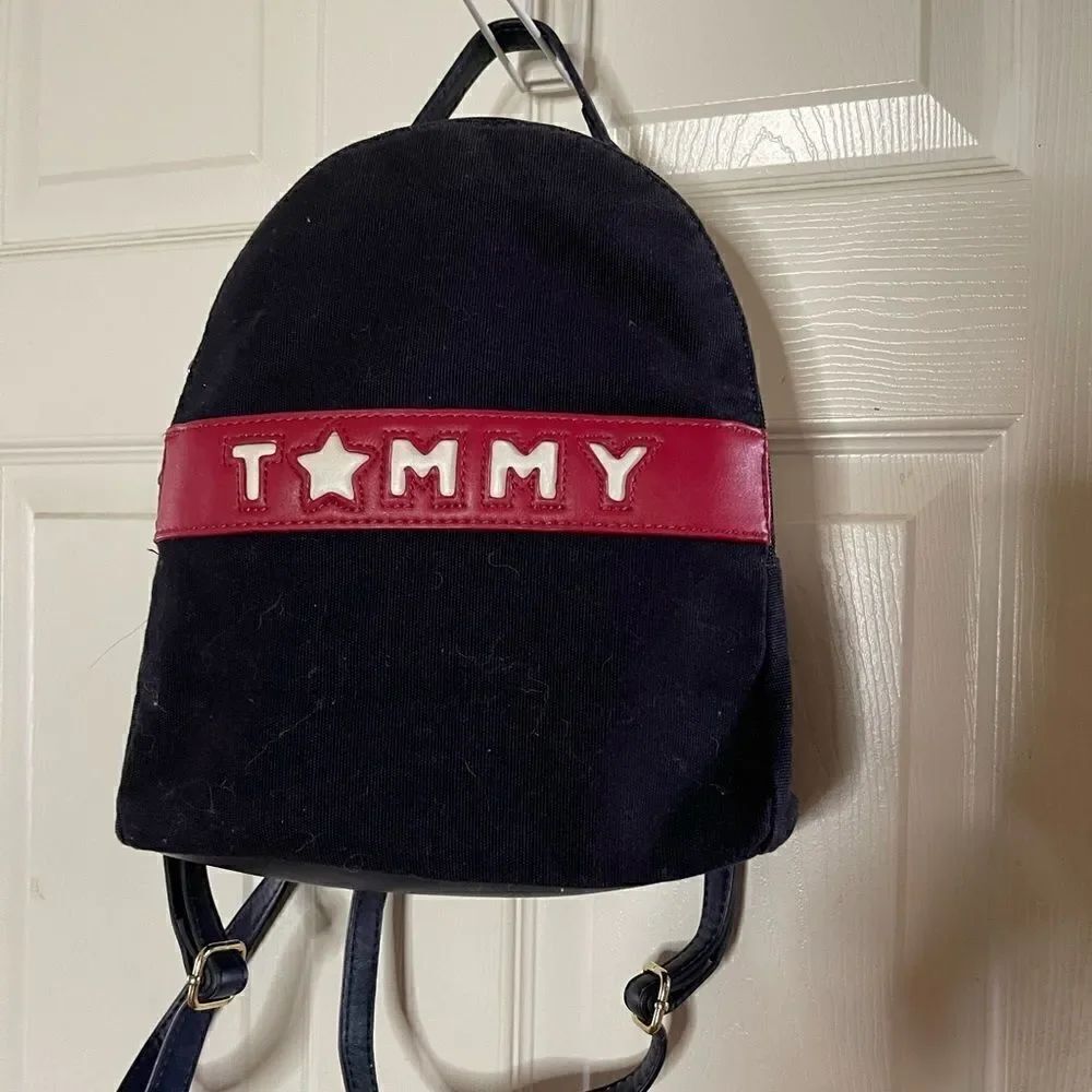 Tommy Hilfiger logo canvas mini backpack navy blue ,beige & red.
